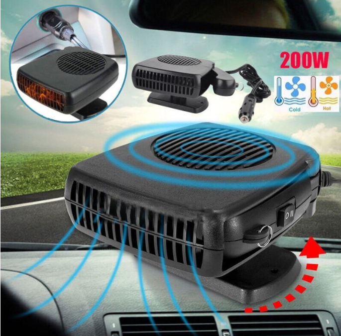 Aeroterma Auto 200W pentru Alimentare la Priza Auto 12V - Functie de Aere Calde si Reci, Culore Negru, Buton On/Off