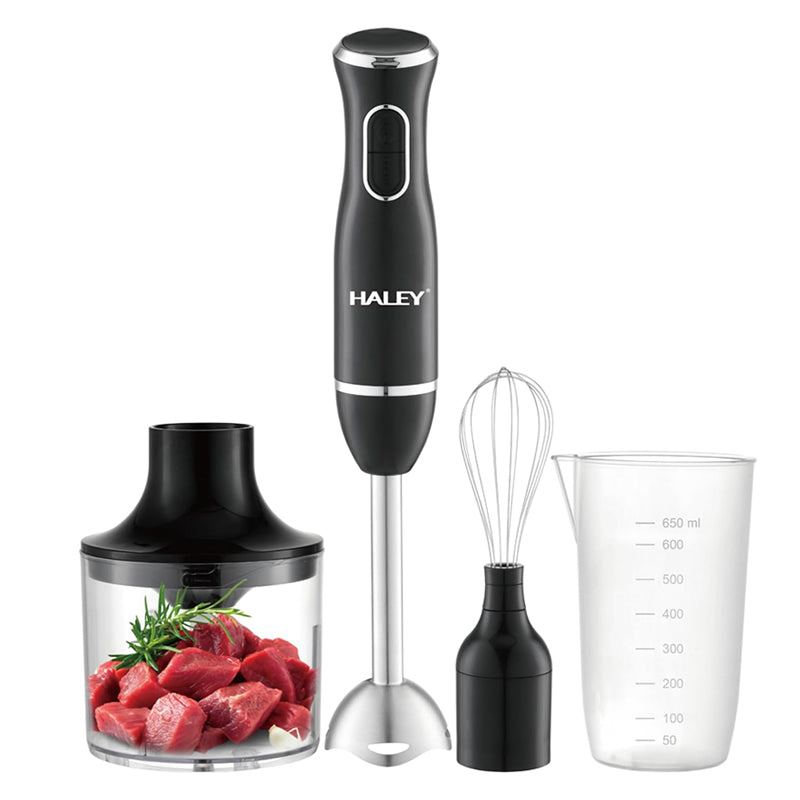 Blender de mana HALEY 4in1, 1600W, Mixer vertical cu tocator, pahar gradat, tel si bol pentru carne