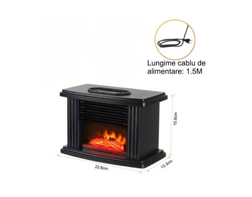 Aeroterma Portabila cu Efect Semineu si Telecomanda - 1000W, Negru