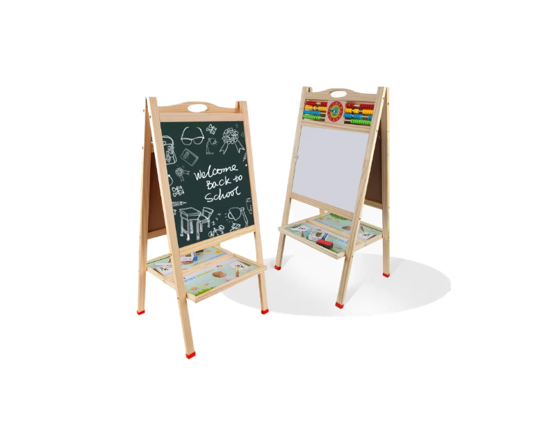 Tabla de Scris din Lemn Magnetica cu Doua Fete, Numaratoare, Ceas si Suport 81 x 41 cm