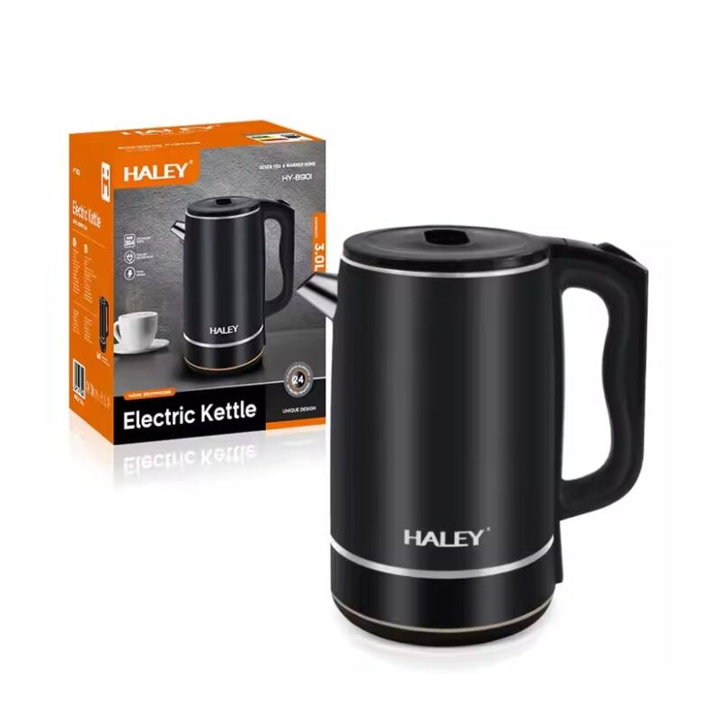 Fierbator Electric HALEY, Inox de 3L, 1800W, incalzire rapida cu oprire automata, Negru