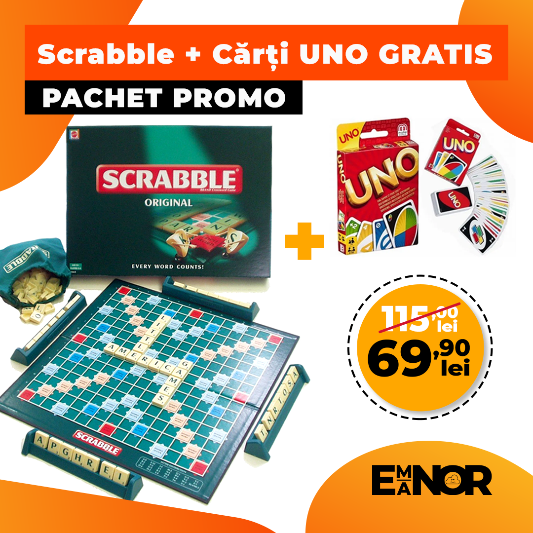 Joc societate Scrabble Original + carti de joc Uno GRATIS