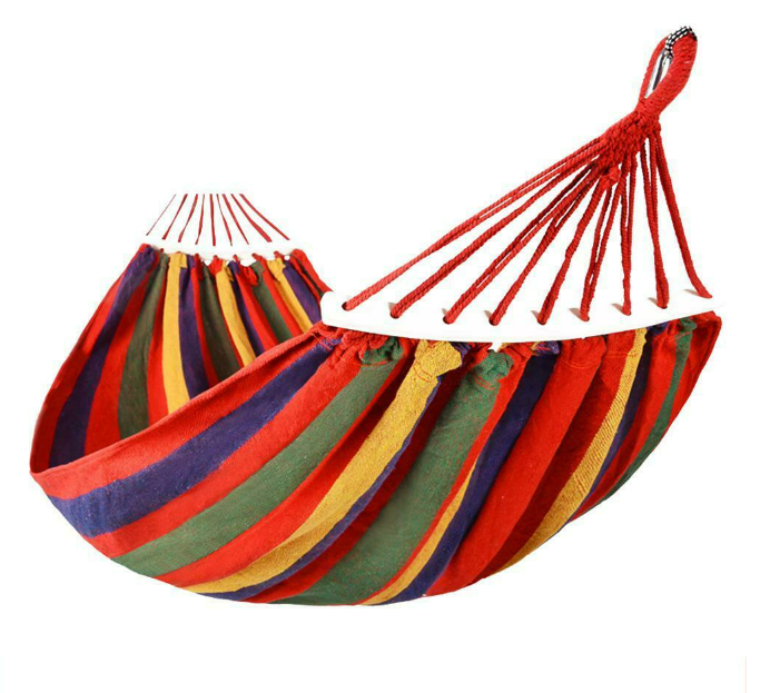 Hamac dublu din bumbac 220x100 cu lemn, multicolor