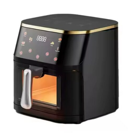 Friteuza cu Aer Cald – 10L, 2400W, Display Digital, Geam Transparent, Control Touch, 6 Funcții de Gătire, Negru