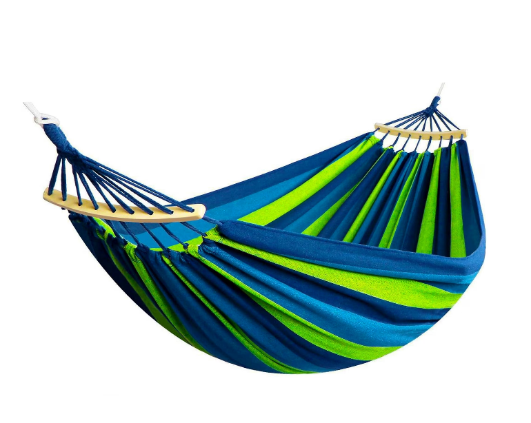 Hamac dublu din bumbac 220x100 cu lemn, multicolor