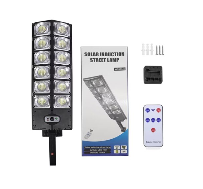 Lampa Stradala cu Incarcare Solara 3000W, 3 Moduri de iluminare, Senzor de Lumina si Senzor de Miscare, Telecomanda Inclusa, Negru