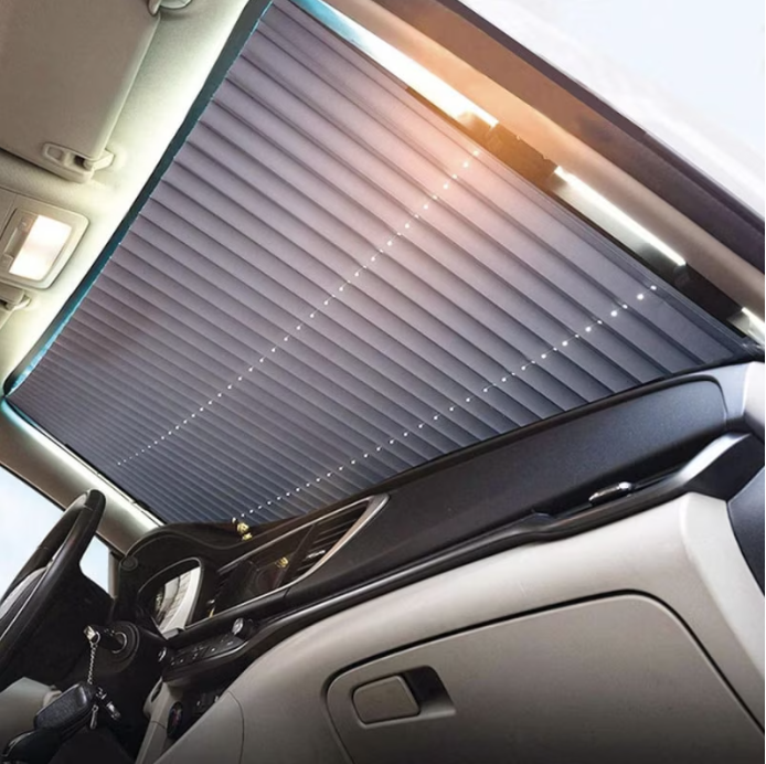 Parasolar Auto Retractabil Automat pentru Parbriz sau Luneta Spate tip Jaluzea cu Ventuze