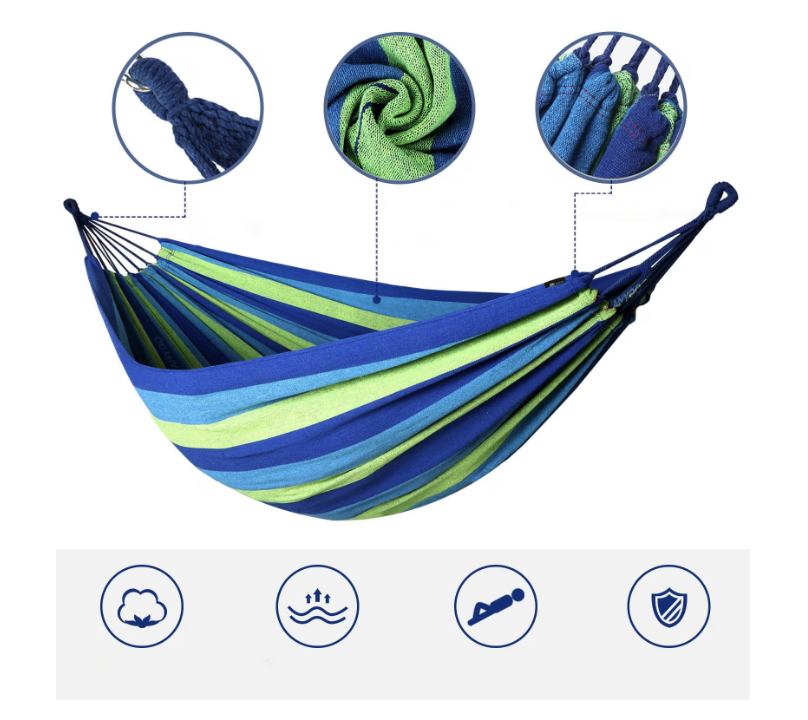 Hamac dublu, cu doua curele de prindere, portabil, ultra usor, excelent pentru camping, 220x150cm