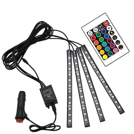 Lumini ambientale auto, intensitate reglabila, kit 4 benzi 12 SMD RGB cu telecomanda