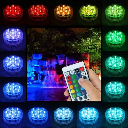 Set 4 LED subacvatice, ambientale, 16 culori, 4 moduri iluminare, pentru piscina, jacuzzi, acvariu, cu telecomanda, standard IP68