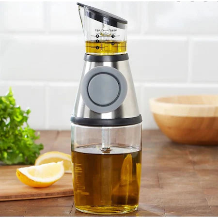 Dispenser inteligent pentru ulei/otet, recipient 500 ml din sticla, cu buton