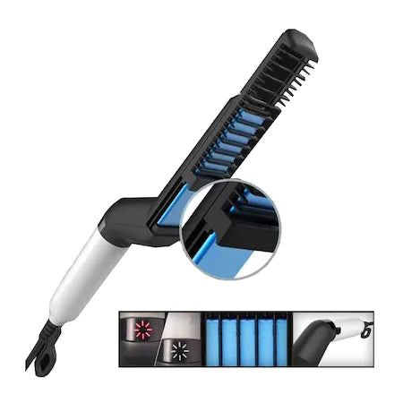 Mini placa pentru indreptat parul si barba 2in1, pentru barbati, incalzire rapida, alb & negru