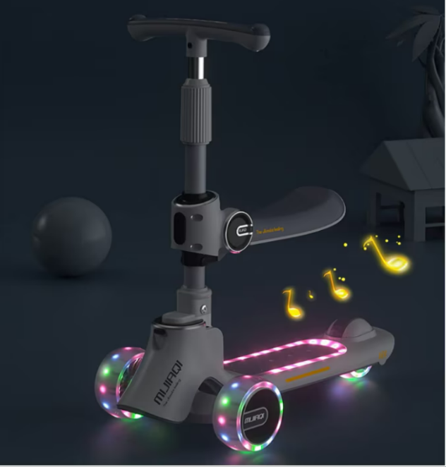 Trotineta 3 In 1, At Performance, Pentru Copii, Ghidon Reglabil Pe Inaltime, Imbunatatit, Scaun Detasabil, 3 Roti Led, Punte Antialunecare, Albastru