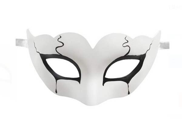 Masca Deghizare Carnaval Dama Polyresin Alba cu Detalii Negre