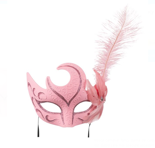 Masca Carnaval Dama Fancy Roz Glitter Pene