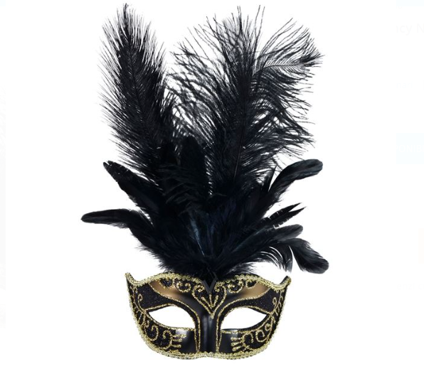 Masca Carnaval Dama Fancy Neagra Pene Glitter Auriu