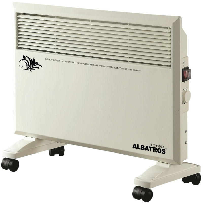 Convector electric Albatros TC-1501A, 2 trepte, 1500 W, 560 x 260 x 490 mm, termostat reglabil, sistem de protectie la supraincalzire, alb