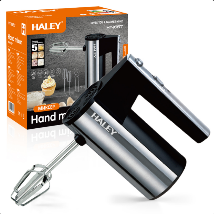 Mixer de Mână din Inox HALEY 500W – 5 viteze, silențios, motor puternic, accesorii incluse