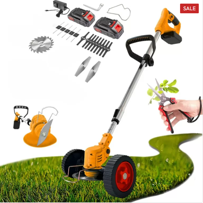 Motocoasa Electrica cu 2 Acumulatori de 36V, 4000 mAh, 18000 RPM, Roti Stabile si Accesorii Incluse In Pachet