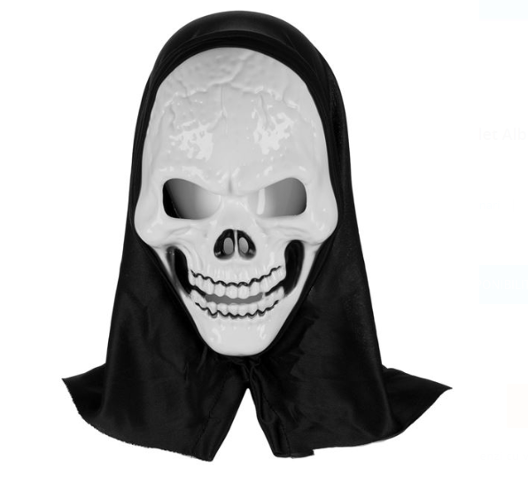 Masca de Halloween Schelet Alb cu Acoperire Cap Neagra