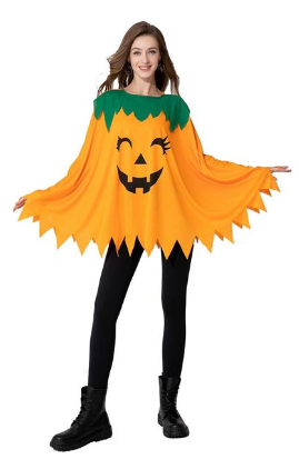 Costum Poncho Dovleac de Halloween Portocaliu - One Size