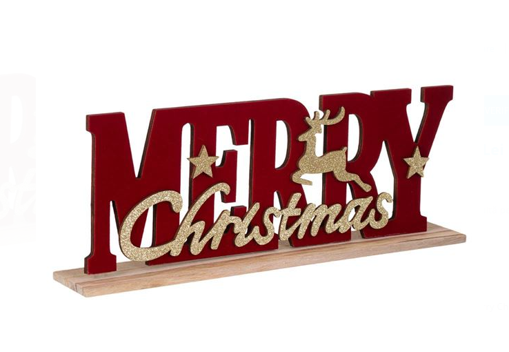 Decoratiune de Craciun din lemn Merry Christmas Cerb 30cm