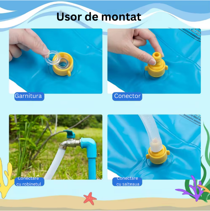 Piscina tip covoras de apa pentru copii, diametru 100 cm, albastru