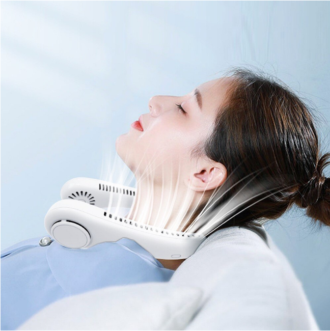 Ventilator portabil pentru gat cu 3 trepte de viteza, USB, Alb