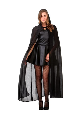 Costum Halloween Dama Capa Neagra si Gluga cu Glitter - One Size