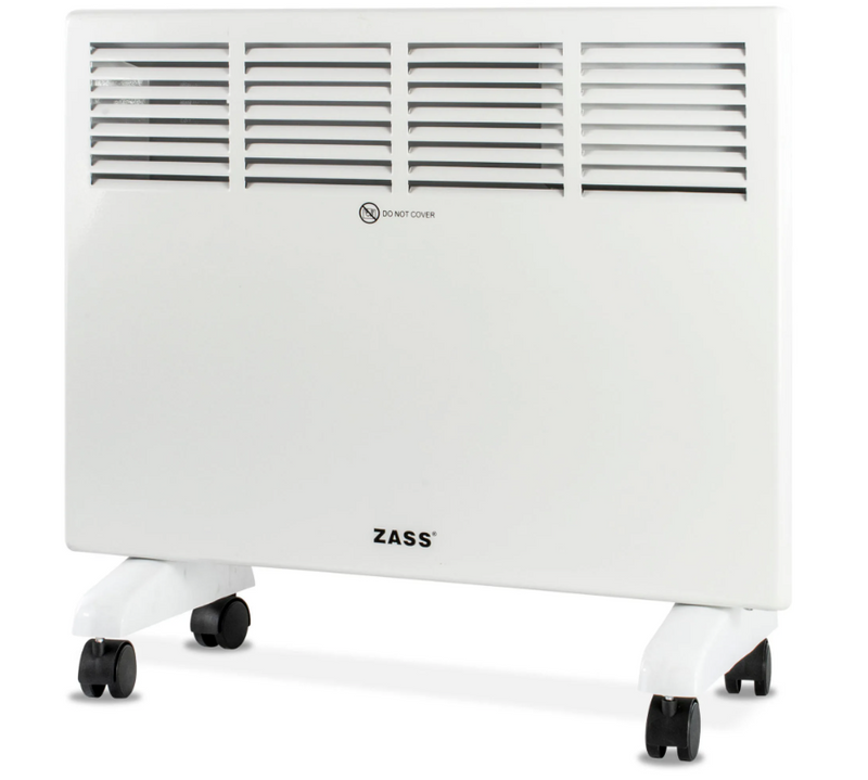 Convector electric Zass ZKP 01 T, 2 trepte, 1500 W, 380 x 250 x 550 mm, termostat reglabil, protectie la supraincalzire, mod de economisire a energiei, amplasabil pe perete sau pe podea, alb
