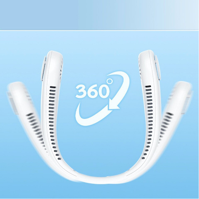 Ventilator portabil pentru gat cu 3 trepte de viteza, USB, Alb