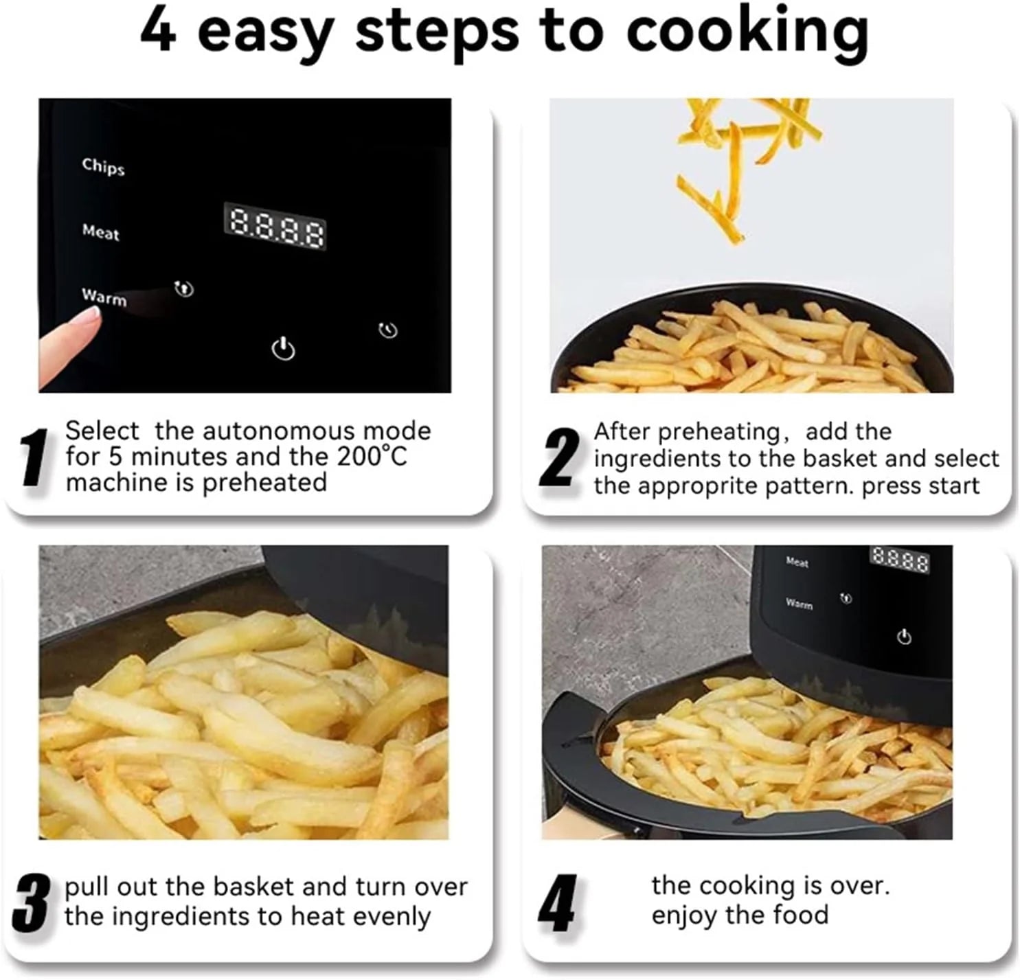Friteuza cu aer cald, S-18 Air Fryer, 2400W, afisaj digital, LCD Touch control, 6L