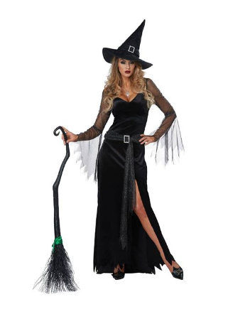 Costum Halloween Dama Vrajitoare Negru cu Palarie - One Size