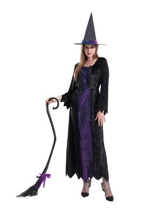 Costum Halloween Vrajitoare Neagra Lunga cu Palarie - One Size