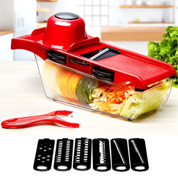 Set Razatoare si Feliator 10 in 1 Taiere si Razuire a Legumelor si Fructelor, Rosu