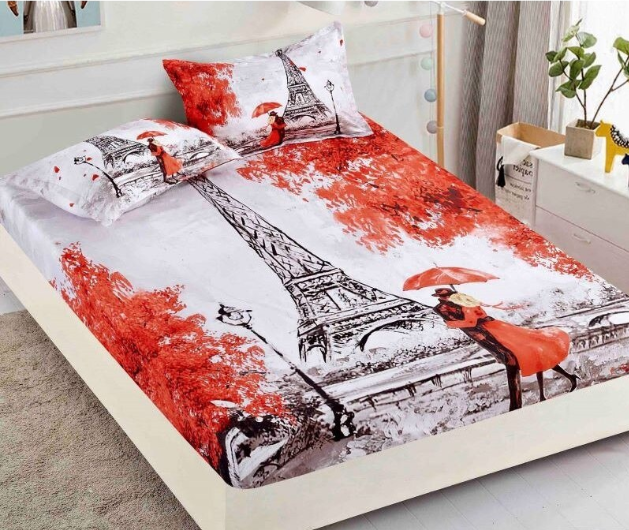 Husa de pat si fete de perne, Finet, 3 piese, 2 persoane, imprimeu 3D Paris, 160x200cm