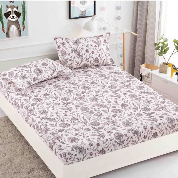 Husa de pat dublu, cu elastic, imprimeu Floral, M1, 3 piese, 2 persoane, 180x200cm, Finet