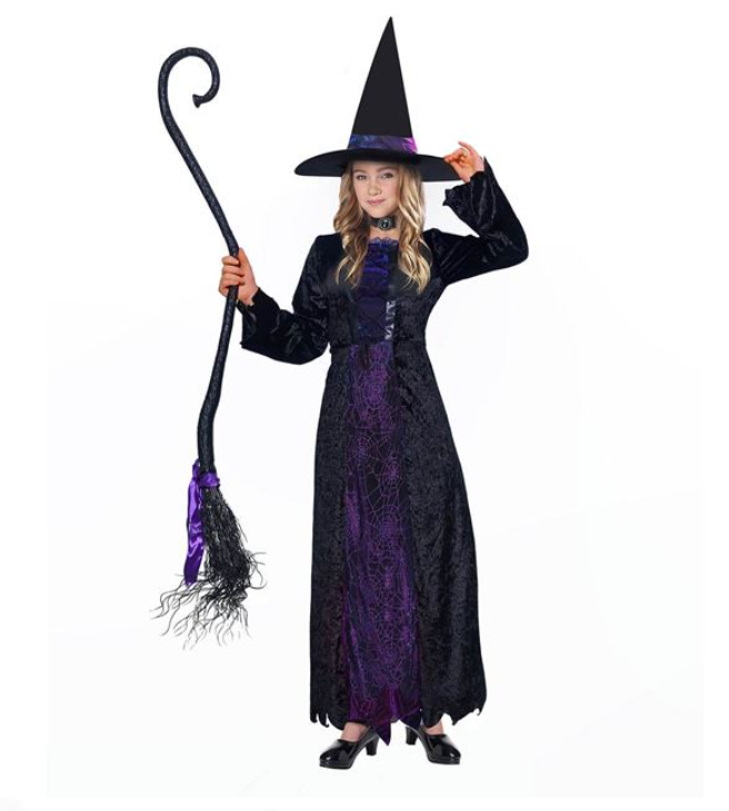 Costum Deghizare de Halloween Vrajitoare Rochie Neagra Lunga cu Palarie