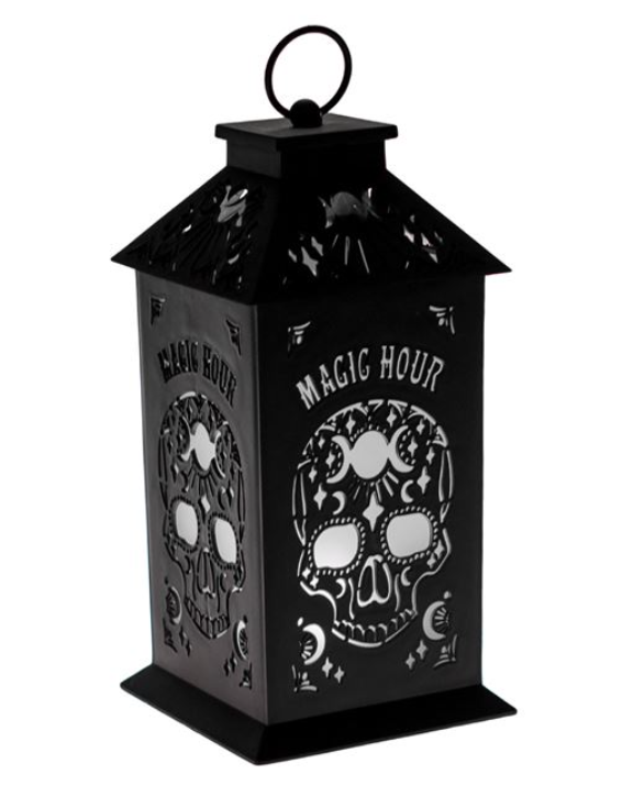Felinar Decorativ de Halloween Negru Craniu "Magic Hour" LED 14x14x28cm