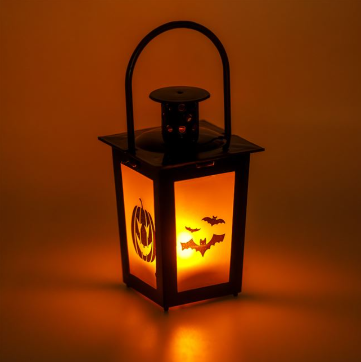 Felinar Decorativ Halloween Dovleac Lilieci cu LED 7.5x7.5x13cm