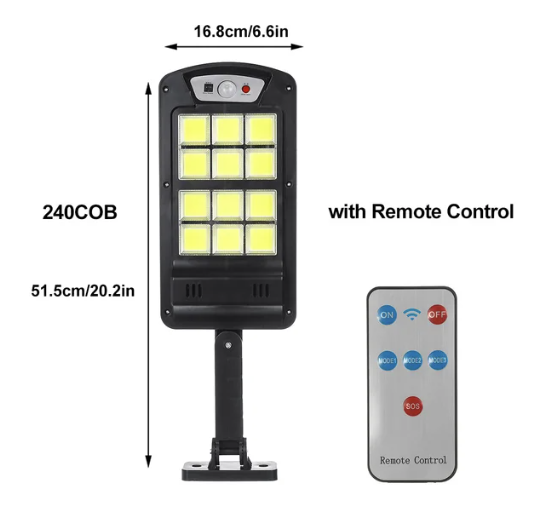 Lampa Stradala cu Incarcare Solara 5000lm cu Senzor de Mișcare, Celulă Foto și Telecomandă