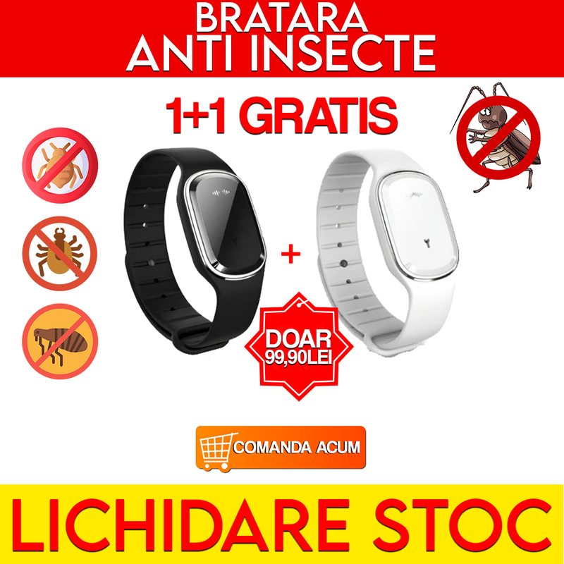 1+1 GRATIS! Bratara anti-tantari si alte insecte cu ultrasunete, rezistenta la apa