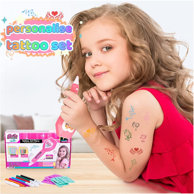 Set de Tatuaje Temporare pentru Copii, Tatoo Pens, Include Stilou Electric, Carioci Colorate si Sabloane, Non-Toxic, Usor de Utilizat, Usor de Indepartat