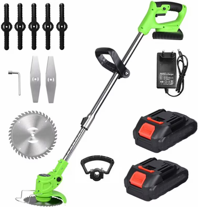 Motocoasa electrica, Cu 12 accesorii, 2 acumulatori de 48V, Verde