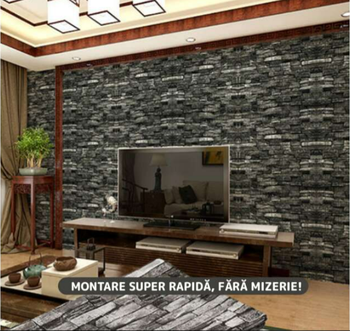 10 x Placi Tapet Caramida 3D, 70x77, Gri Inchis