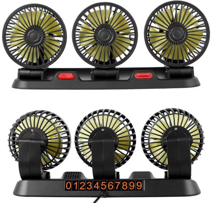 Ventilator auto triplu 12V, 31x11x14cm, 2 viteze, montare usoara cu suport de numar inclus