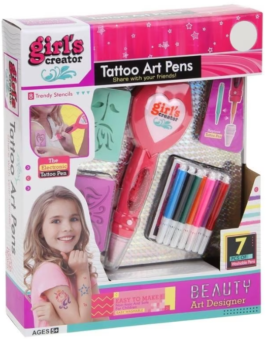 Set de Tatuaje Temporare pentru Copii, Tatoo Pens, Include Stilou Electric, Carioci Colorate si Sabloane, Non-Toxic, Usor de Utilizat, Usor de Indepartat