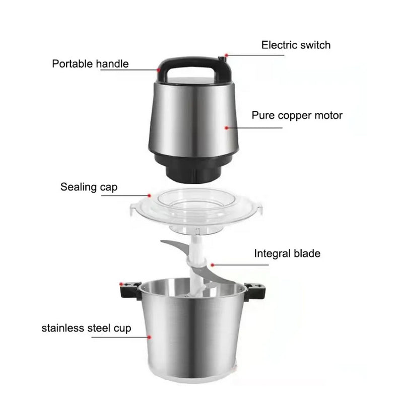 Tocator Electric HALEY pentru Carne si Legume, 6L, Bol Inox, 4 Lame Premium, Motor Puternic 500W