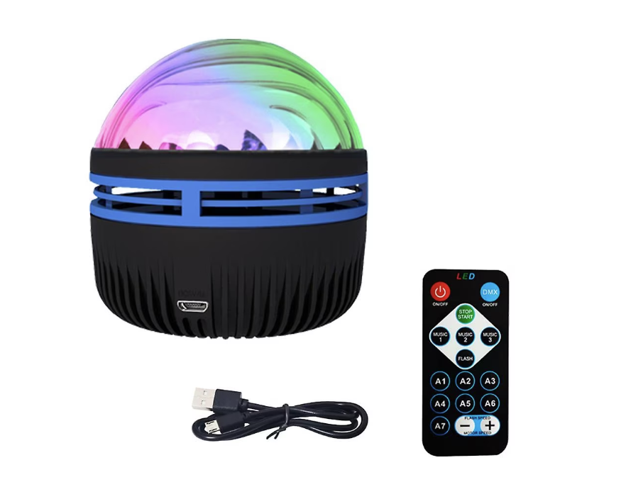 Lampa de veghe cu lumina Aurora Boreala LED, cu functie proiector lumini, Alimentare USB, Reglare Intensitate, Negru, RGB