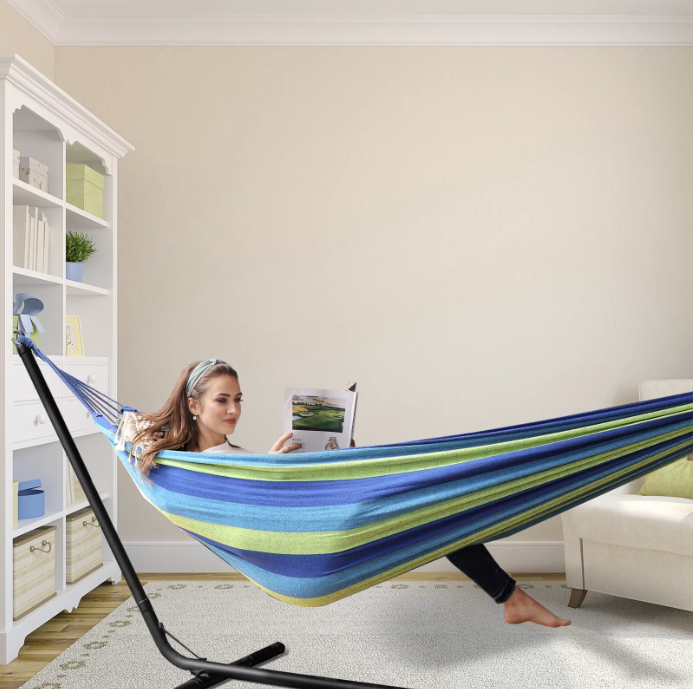 Hamac dublu, cu doua curele de prindere, portabil, ultra usor, excelent pentru camping, 220x150cm